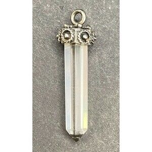 Vintage Pendant Clear Quartz Crystal With Silver Tone Fastening
